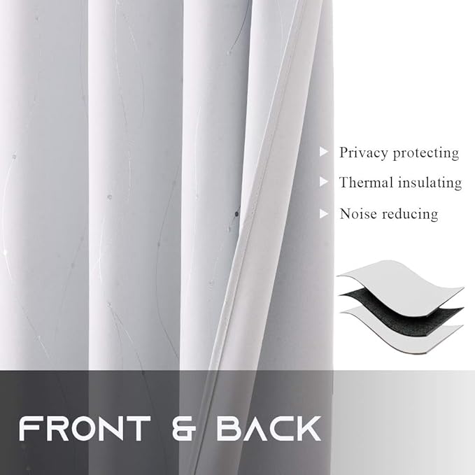 NICETOWN Room Darkening Curtains for Living Room - Easy Care Solid Thermal Insulated Grommet Room Darkening Curtains/Panels/Drapes for Bedroom (2 Panels, 52 by 84, Greyish White)