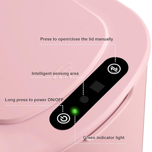 Cesun Automatic Motion Sensor Bathroom Trash Can with Lid, 2.6 Gallon Touchless Trash Bin, Smart Plastic Slim Garbage Can Small Wastebasket for Toilet, Office, rv, Bedroom, Living Room, Pink