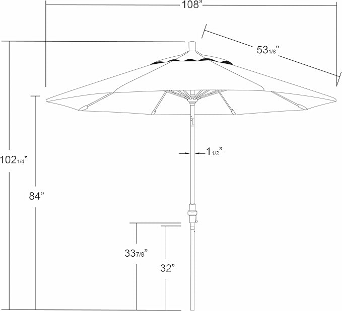 California Umbrella 9' Round Aluminum Pole Fiberglass Rib Market Umbrella, Crank Lift, Collar Tilt, White Pole, Terracotta Olefin