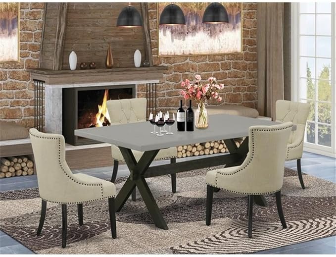 East West Furniture X697FR102-5 5 Piece Kitchen Table Set for 4 Includes a Rectangle Dining Room Table with X-Legs and 4 Light Beige Linen Fabric Upholstered Chairs, 40x72 Inch, Multi-Color