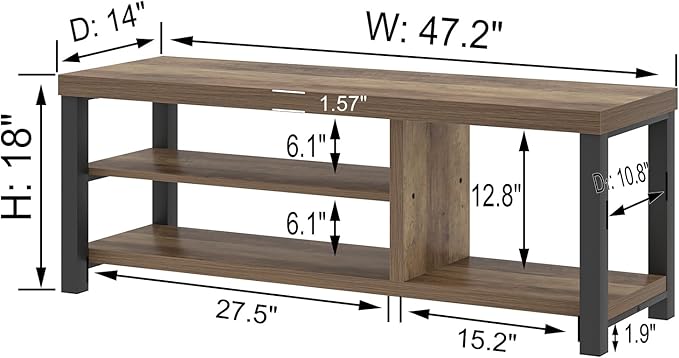 FOLUBAN Shoe Storage Bench, Industrial Entryway Bench, Modern Indoor Wood and Metal Shoe Rack Bench Seat for Bedroom, Hallway, Living Room, Rustic Oak, 47 Inch