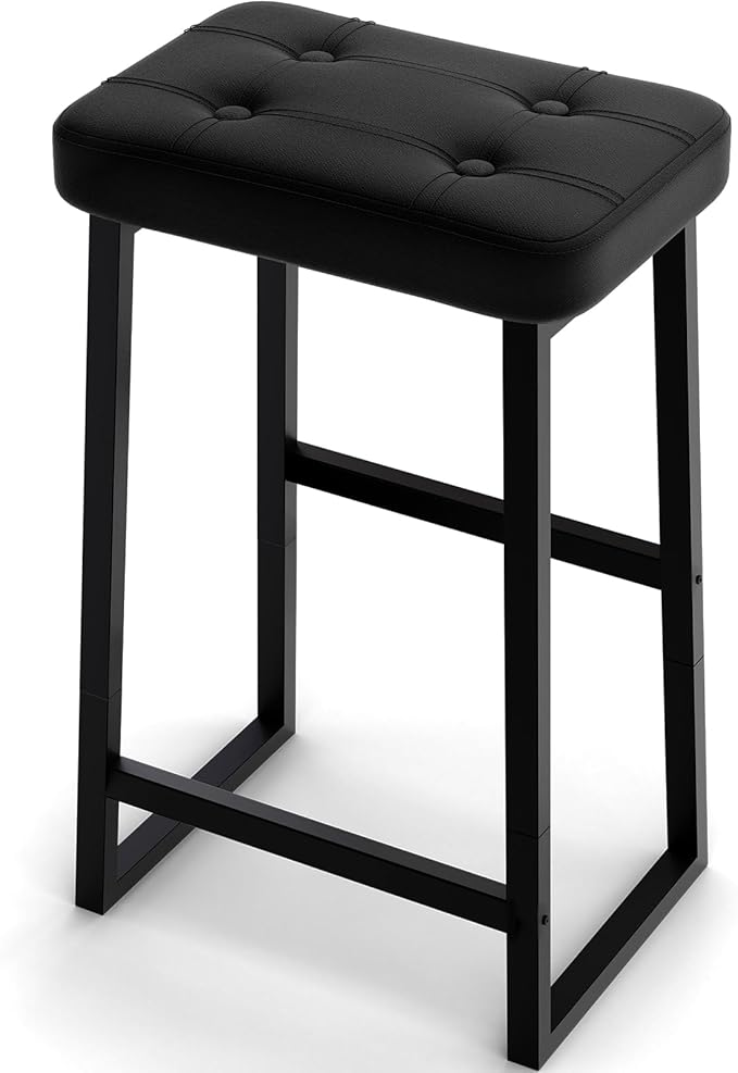 Bar Stool, Kitchen Island Chairs,Counter Height Bar Stools, Modern Synthetic Leather with Stitching, 26 inches high, for Kitchen/Family Restaurant/Dining Room/Farmhouse, Black