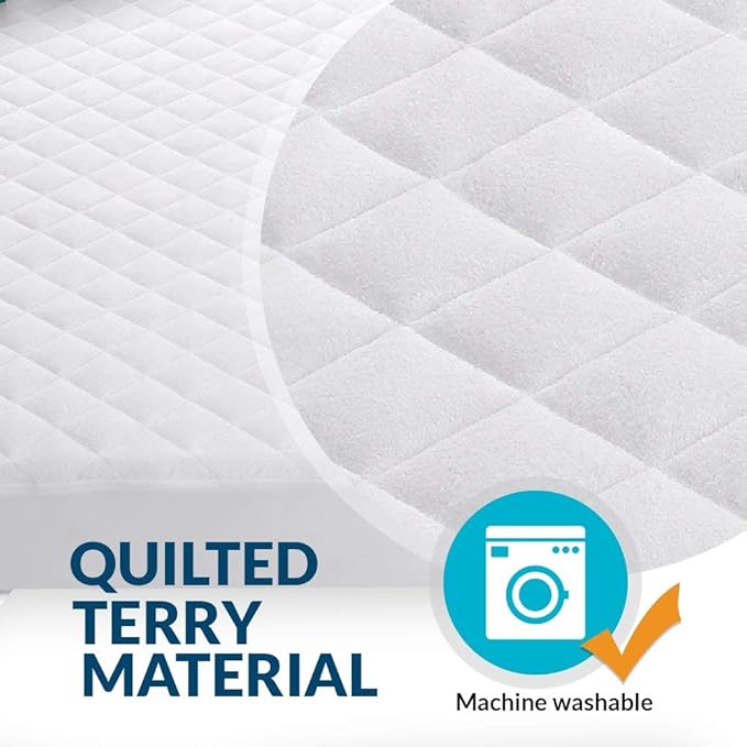 Crib Mattress Protector 100% Waterproof, Noiseless – Viscose Made from Quilted Ultra Soft White Terry Fitted Sheet Style (28"x52")