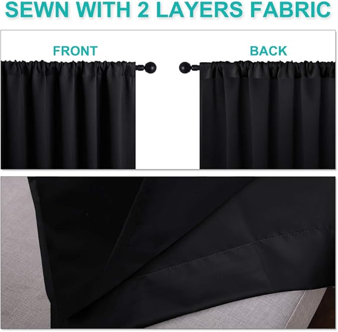 NICETOWN Cold Reducing Thermal Curtains, Full Blackout Curtains 84 Inches Long for Dining Room, Soundproof Window Treatment Drapes for Hall Room, Black, 52 inches Wide Per Panel, Set of 2 Panels