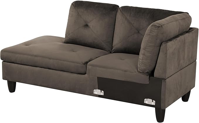 Grey L-Shaped 3-Piece Flannel Sofa with Storage Ottoman Set, Sectional Couch Sofa Set for Living Room, Office, Small Space