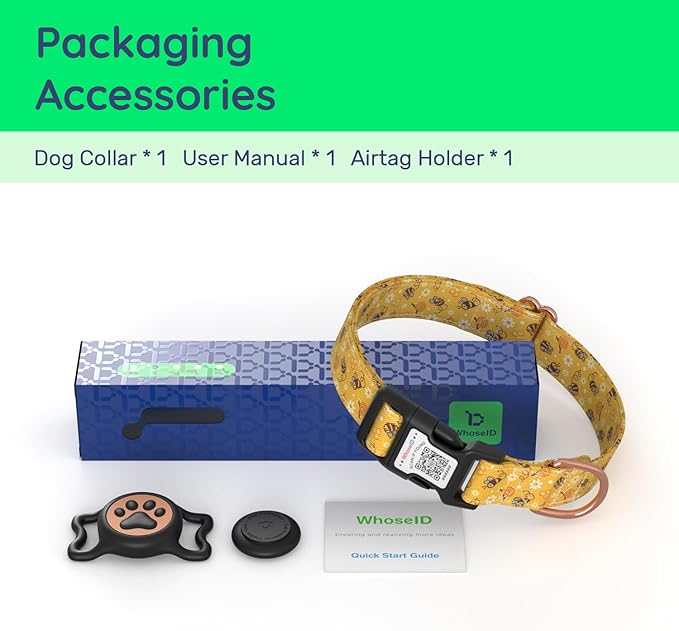 WhoseID Airtag Dog Collar,with Waterproof airtag Holder竊똎riginal Stylish Cute Pattern Design.QR Code ID Buckle竊똂omfortable Soft Cotton for Small Medium Large Dogs