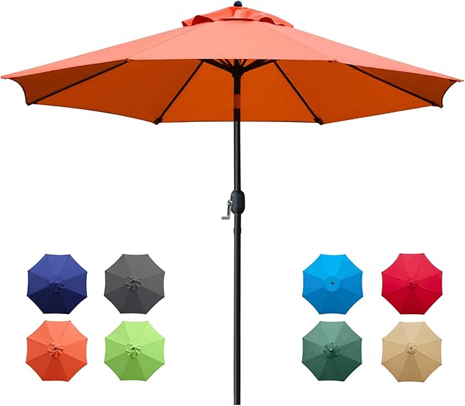 Sunnyglade 9Ft Patio Umbrella Outdoor Table Umbrella with 8 Sturdy Ribs (Orange)
