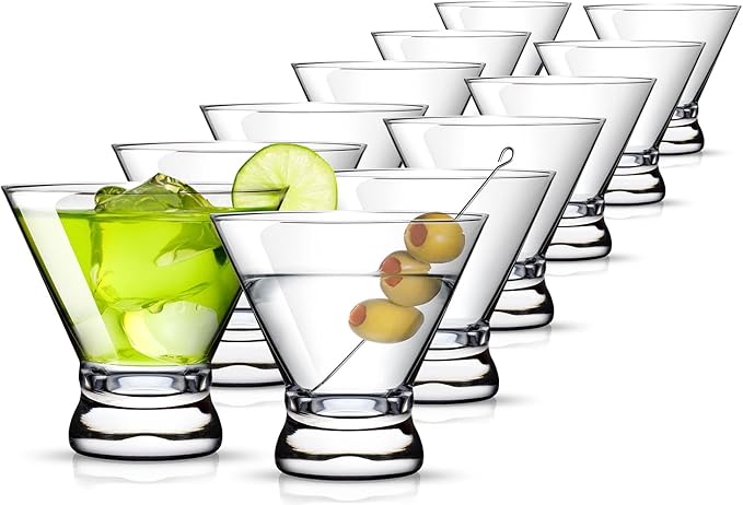 LUNA & MANTHA Martini Glasses Set of 12, Stemless Martini Cocktail Glasses for Margarita, Manhattan, Cosmopolitan, Home Bar, Evening Parties, Birthdays, Housewarming Gift, Crystal Clear 8 OZ