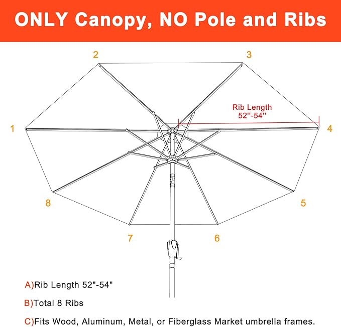 MASTERCANOPY 5-Year-Non-Fading Olefin 9FT Patio Umbrella Replacement Canopy-Beige Canopy Only