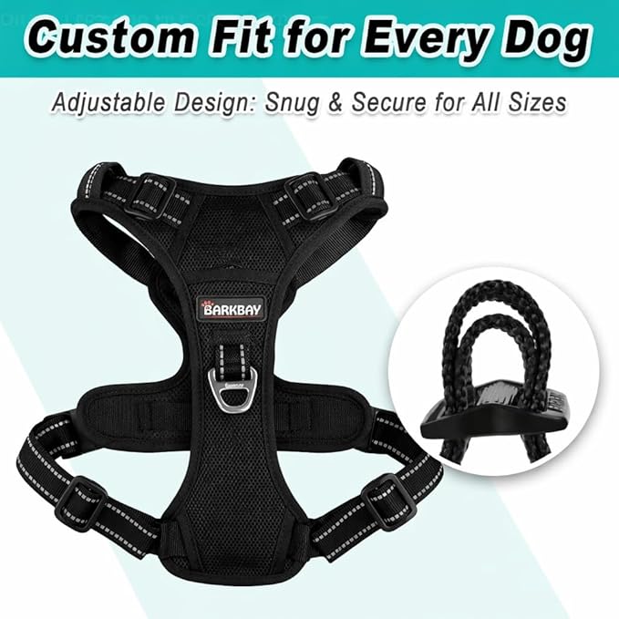 BARKBAY Dog Harness No Pull Mesh for Large Dogs - Adjustable, Reflective, Comfortable, No Choke, Heavy-Duty - Perfect for Outdoor Training, Walking, and Hiking - Strong & Durable - L & Black Mesh