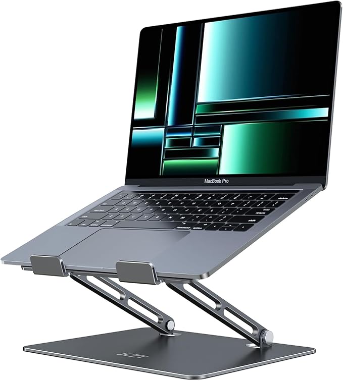 Aluminum Laptop Stand, Laptop Stand for Desk, Adjustable Height Ergonomic Computer Stands Compatible with MacBook Air, Pro, Dell, HP, Lenovo More, All 10-16'' Notebooks Laptops, Classic Grey