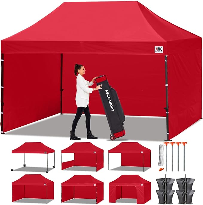 ABCCANOPY Heavy Duty Easy Pop up Canopy Tent with Sidewalls 10x15, Red