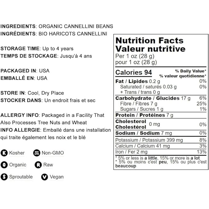 Food to Live Organic Cannellini Beans, 25 Pounds ??Non-GMO, Dried White Kidney Beans, Sproutable, Vegan, Kosher, Bulk. Pre-Soak Needed. Rich in Fiber, Protein. Great for Minestrone Soup, Bean Salad.
