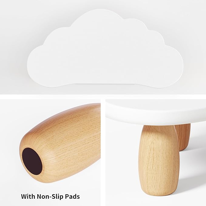 Cloud-Shaped Sturdy Wood Computer Monitor Stand Riser With Drawer, Multi-Purpose Desktop Organizer