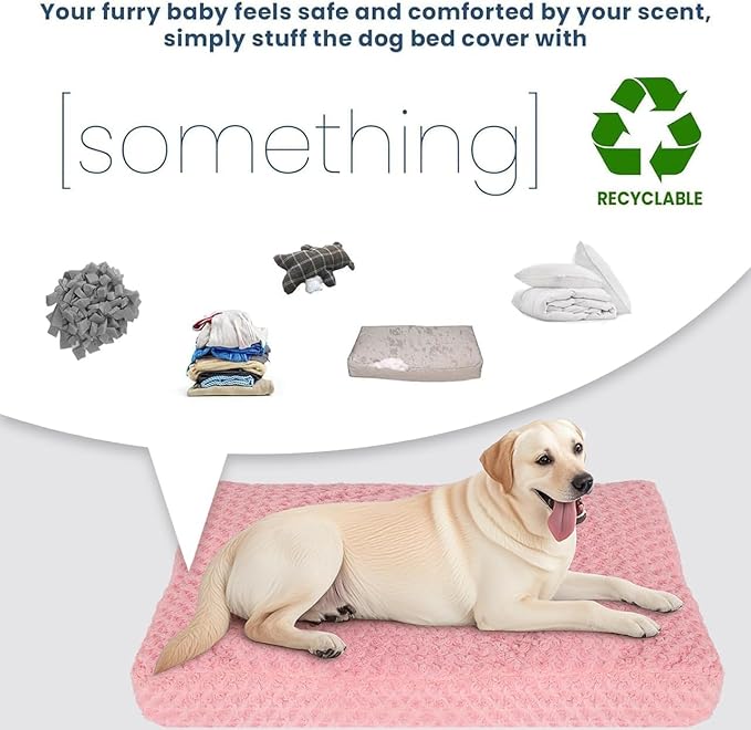 Faux Fur Dog Bed Covers – Ultra Soft Rose Velvet, Removable & Washable, Cozy & Durable,Large Pet Bed Cover Only (No Filling)-(Rose Velvet Pink, 44" L x 32" W x 4.5" Th)