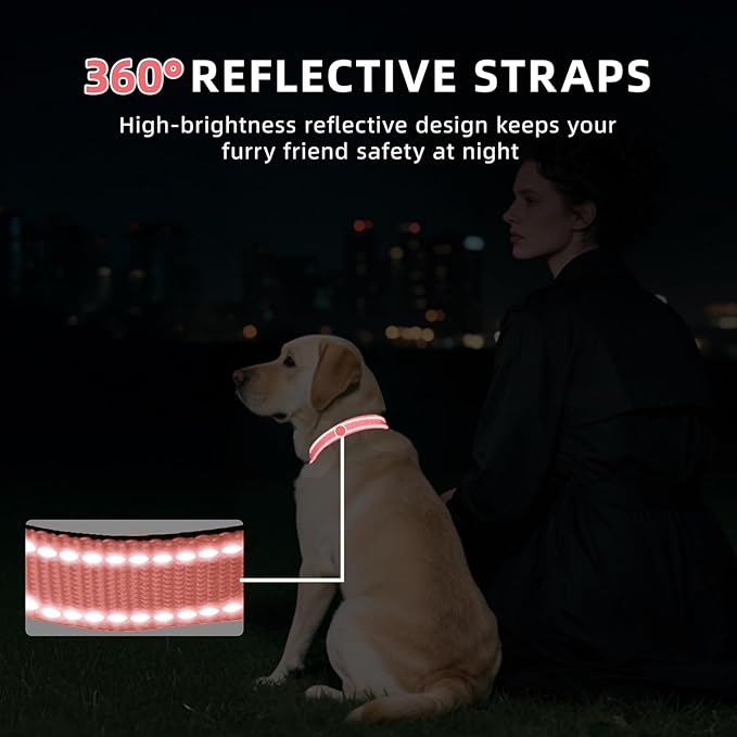 Reflective Dog Collar for Extra Large Dogs, Adjustable Collar with Soft Neoprene Padded, Durable Buckle for Daily Walking,Neon Pink,XL