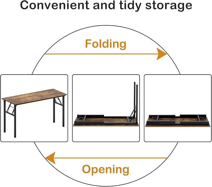 Need Home Office Desk Large Computer Desk 60 inch Sturdy Table Foldable Desk Gaming Computer Table No Assembly Required, Rustic Brown&Black Frame AC5FB(152.4 * 60)
