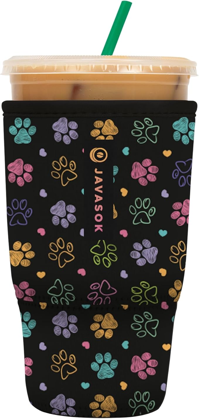 Sok It JavaSok Iced Coffee & Cold Soda Insulated Neoprene Cup Sleeve (Furry Footprints, Large: 30-32oz)