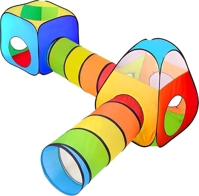 4 in 1: Play Tent With Crawling Tunnel, Partial Ball Pit, and Playhouse - Children's Baby Tent With Bag, Multi-Coloured B