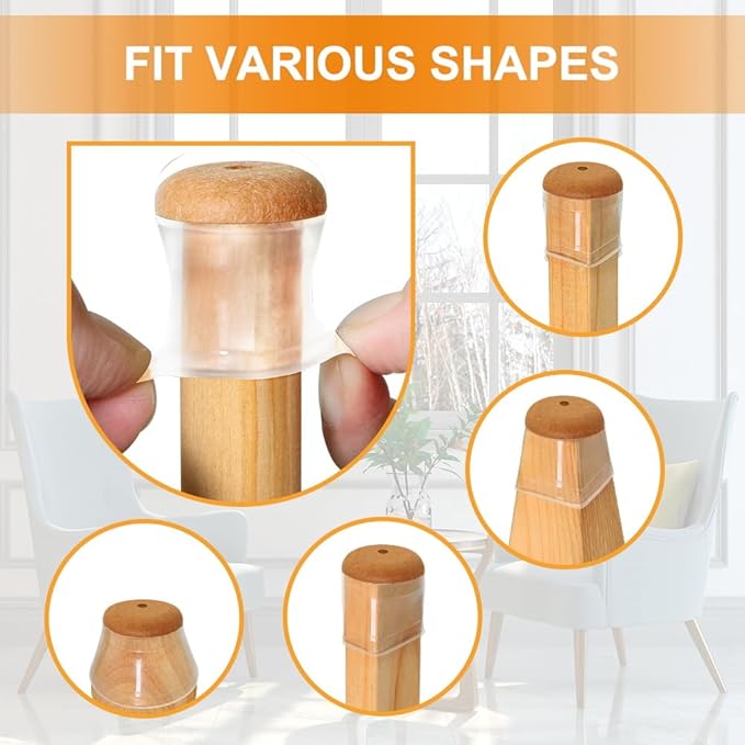 32 Pcs Chair Leg Floor Protectors for Hardwood Floors Silicone Covers to Protect Wood Tile Floors Scratches Felt Pads Furniture Leg Caps No Noise (Fit:0.5"-0.89")