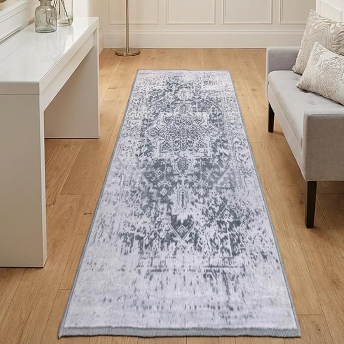 Muddy Mat짰 Frostbell 2ft x 7ft Washable Area Rugs for Living Room, Bedroom & Dining Room ??Modern Soft Low Pile Non Slip Carpet ??Pet Friendly Waterproof Foldable Rugs for Home