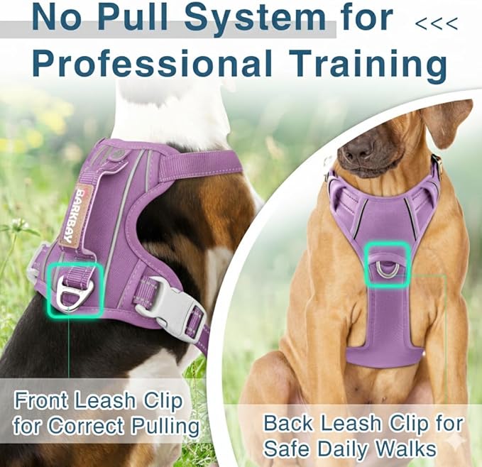 BARKBAY Dog Harness No Pull Oxford with ID Tag Pocket - Heavy Duty, Reflective, Easy Control for Large Dogs(Violet Purple Oxford,M)