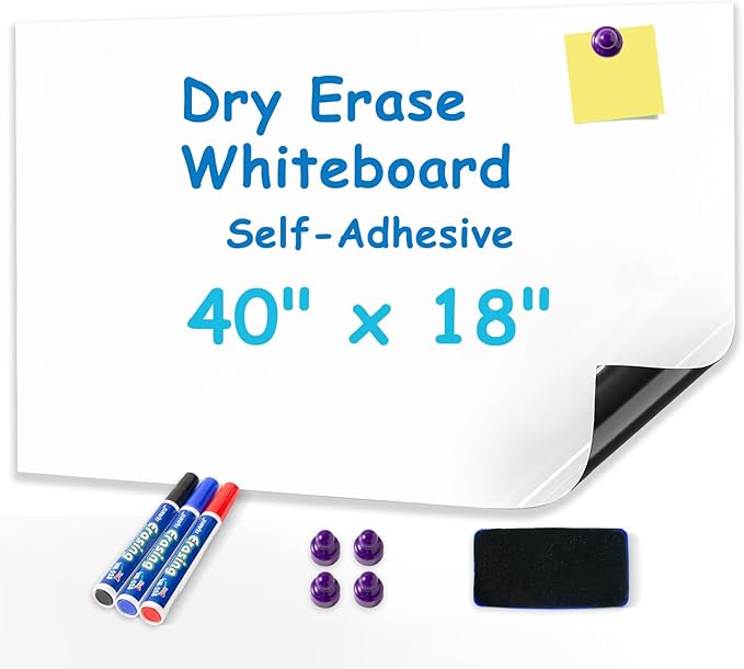 YOUNGJQ Whiteboard Sticker 40" x 18" Self Adhesive Magnetic Dry Erase Board for Wall, Peel and Stick White Board Wallpaper with Starter Kit for Office Home