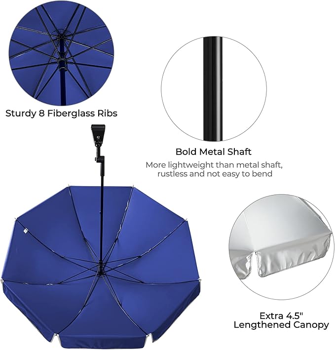 G4Free UPF 50+ Universal Clamp On Umbrella Adjustable Outdoor UV Protection Beach Chair Umbrella for Strollers, Wheelchairs, Patio Chairs, and Golf Carts
