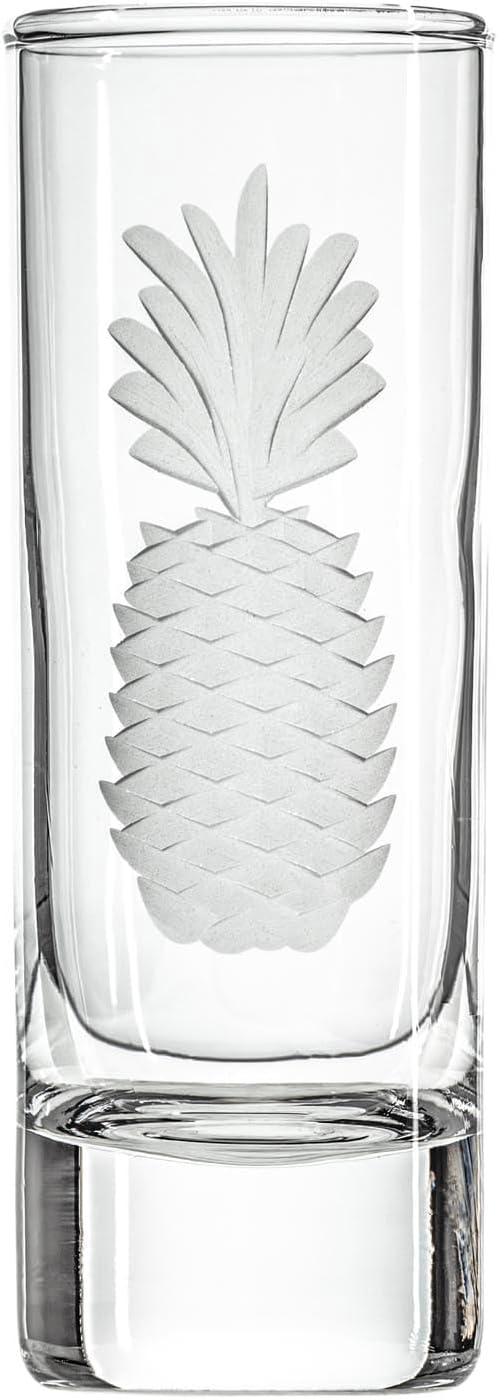 Rolf Glass Fresh Pineapple Shot Glass | 2.5oz Engraved Glass Cordial | Spirits or Tequila Sipper | Tropical Sand-Etched Pineapple Design | Lead-Free | Made in the USA | Set of 4