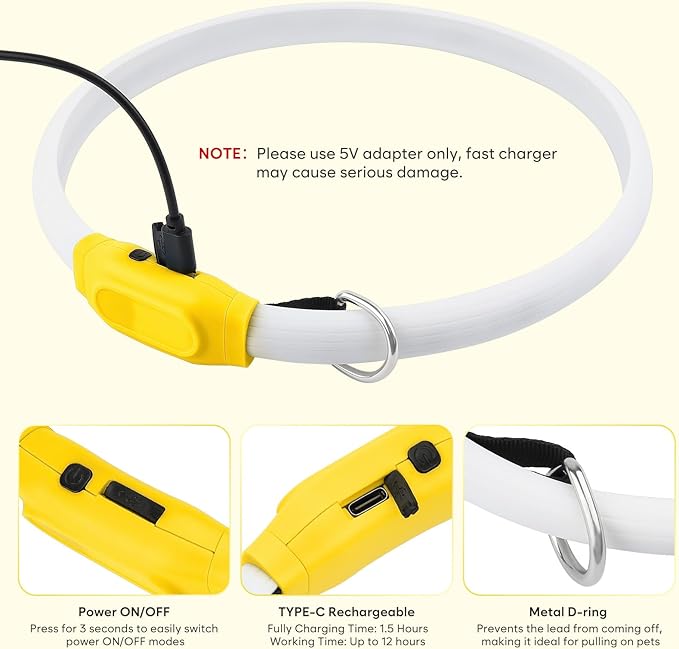 Flashseen LED Dog Collar, USB Rechargeable Glowing Lighted Up Collar, Cuttable Water-Resistant TPU Safety Collar Lights for Small Medium Large Dogs (Style 2)