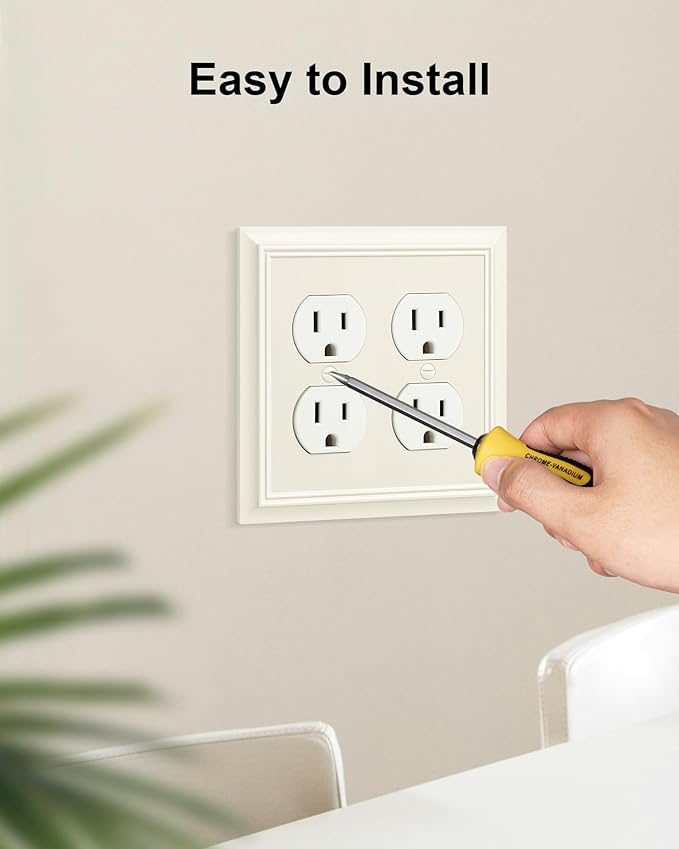 2-Pack Double Duplex Outlet Cover, Light Almond Decorative Switch Plates and Outlet Covers for Electrical Outlets, Durable Natural Bamboo Fiber Wall Plates, 2 Gang Receptacle Cover