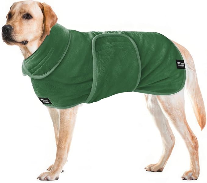Tuff Pupper Fast Drying Dog Bath Robe | 800 GSM Plush Dog Towel Bathrobe/Dressing Gown | Super Absorbent Pet/Puppy Bathrobe | Adjustable Hood & Belly Strap | Super Soft | Fast Drying (XL, Green)