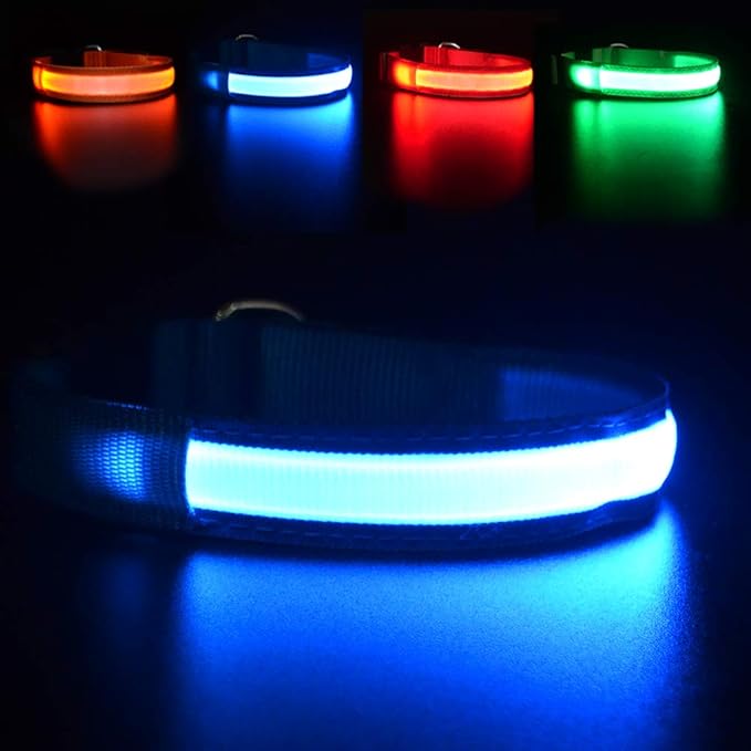 MASBRILL Led Dog Collar - Light Up, Night Walking, Water-Resistant Blue Glowing Collar 4 Colors to Choose From