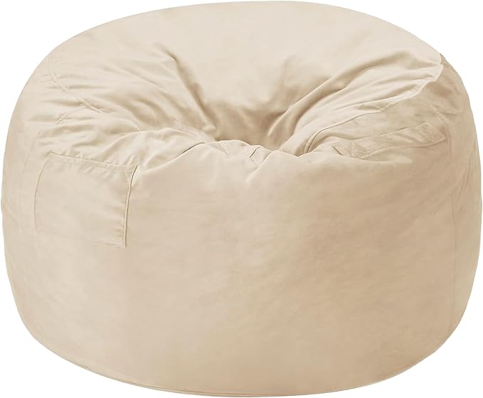 Homguava 5FT Bean Bag Chair Giant BeanBag with Memory Foam Filled, Comfy Bean Bag Chairs for Adults, Adult Bean Bag Chair with Dutch Velvet Cover for Living Room Bedroom-Dark Beige