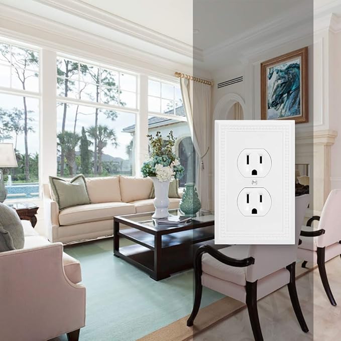 Henne Bery Sunken Pearls Heavy Duty Decorative Wall Plate Switch Plate Outlet Cover (Single Duplex, 3 Pack, White)