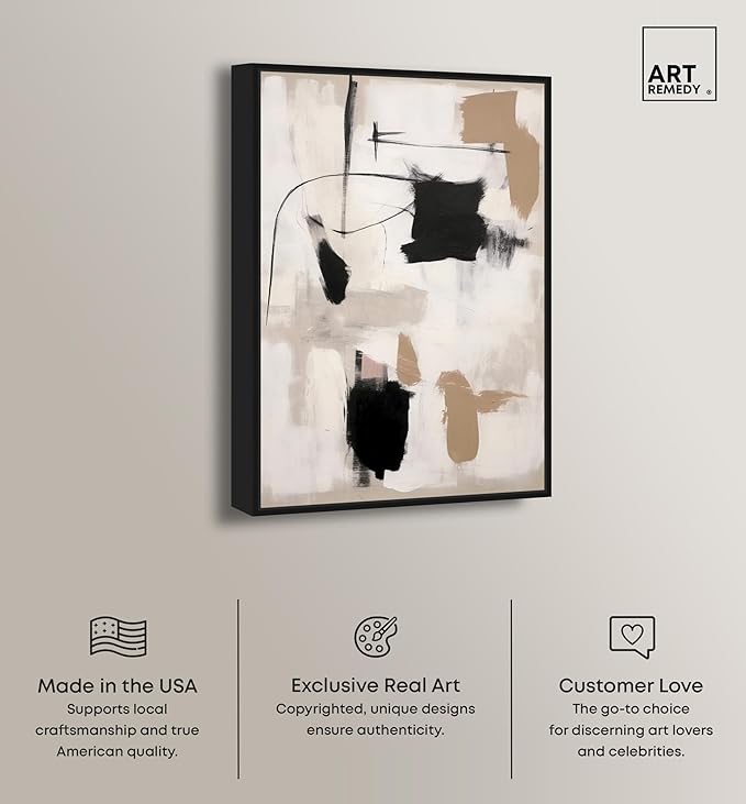 Art Remedy Strings in Abstraction Canvas Muted Abstract Wall Art, Black Frame, 16" x 24"