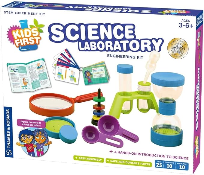 Thames & Kosmos Kids First Science Laboratory STEM Experiment Kit for Preschoolers, Young Learners Ages 3+ | Includes Durable, Colorful, Plastic Scientific Tools for a Hands-on Learning Experience