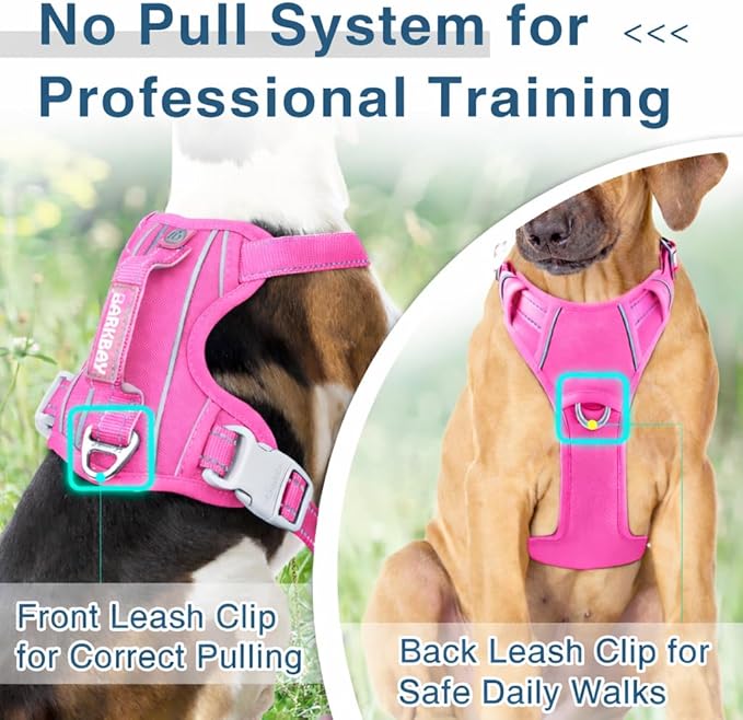 BARKBAY Dog Harness No Pull Oxford with ID Tag Pocket - Heavy Duty, Reflective, Easy Control for Large Dogs(Pink Oxford,S)