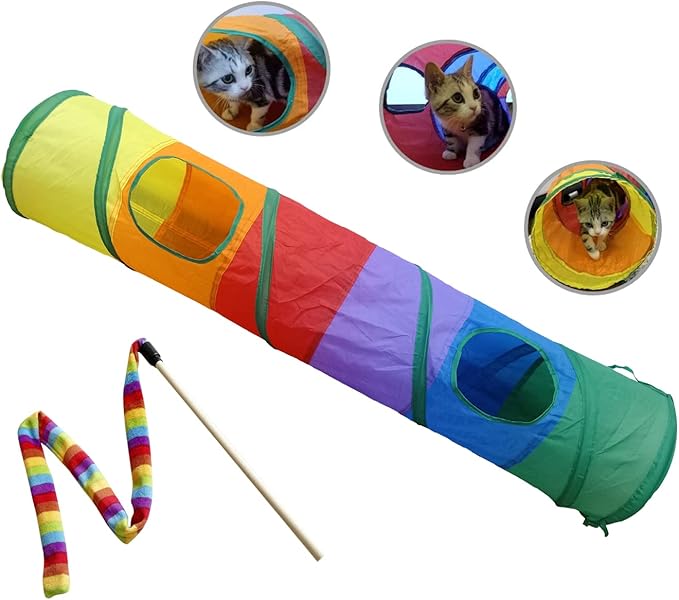PetLike Cat Tunnel for Indoor Cats Collapsible Pop-up Pet Tube Peek Hole Hideaway Play Toys for Cats with Ball