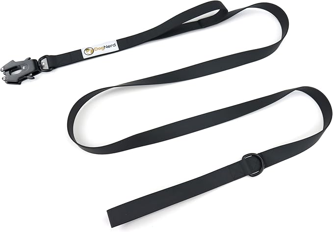 6ft Black Dual Handle Silicone Tactical Dog Leash for Medium, Large, Giant, Police Breeds | Quick Release Swivel Clip Carabiner | Coated Nylon Heavy Duty | Strong Puller | Training Leashes