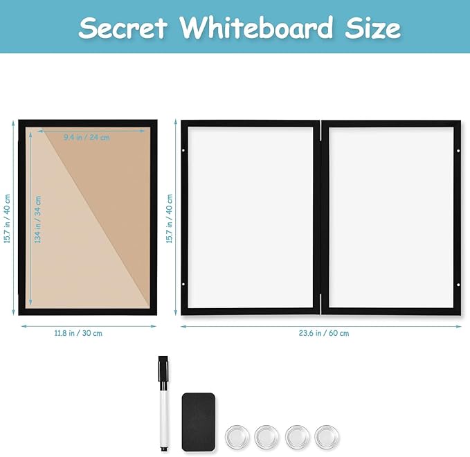 Black Frame Enclosed Whiteboard with Wooden Frame, Approx.16x11in Poster Frame and Functional Whiteboard for Office, Home(Poster Not Included)