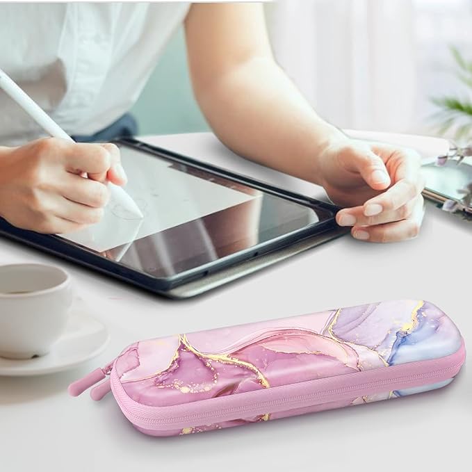 Fintie Holder Case for Apple Pencil Pro, Apple Pencil (USB-C / 1st / 2nd Generation), PU Leather Carrying Bag Sleeve Compatible with Pen, USB Cable, Samsung Stylus, Dreamy Marble