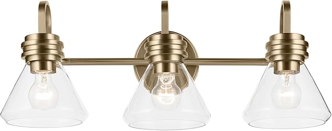 Kichler Farum 26" 3-Light Vanity Light with Clear Glass in Champagne Bronze, for Single or Double Vanity, Over a Mirror, Powder Room, Bathroom, (26" W x 9.5" H) 55155CPZCLR