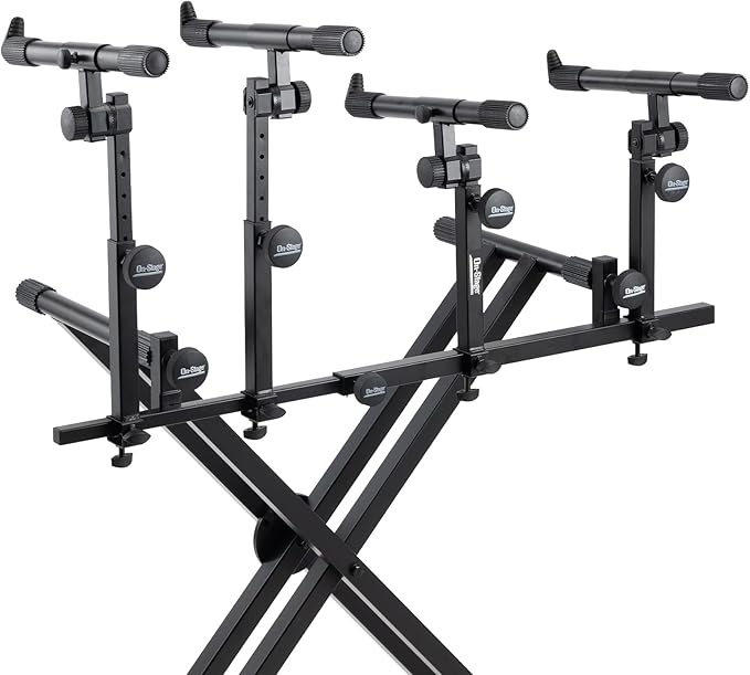 On-Stage KSA8500 Deluxe Keyboard Tier (Multi-Level Keyboard Support for Stacking Digital Pianos, MIDI Controllers, Synthesizers&Organs, Up to 66LBs, Adjustable Arm, Fits X-Style Stands, Black)