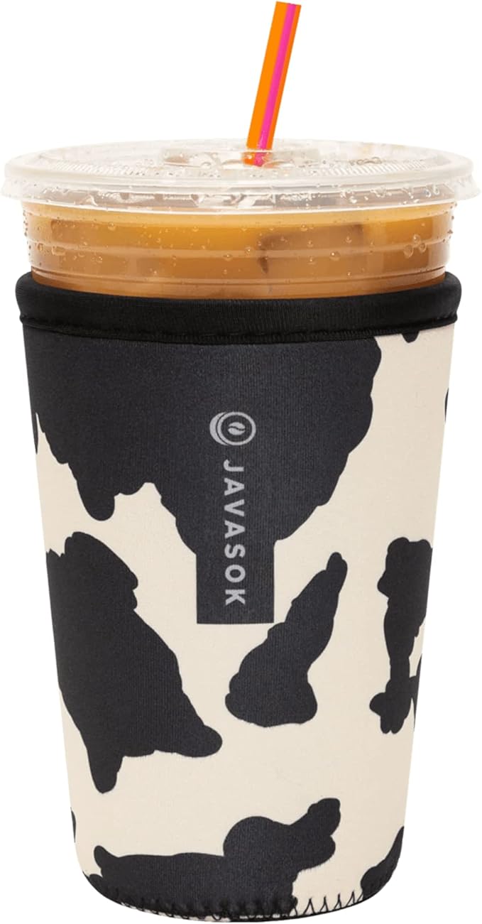 Sok It JavaSok Iced Coffee & Cold Soda Insulated Neoprene Cup Sleeve (Cow Print, Medium: 22-28oz)