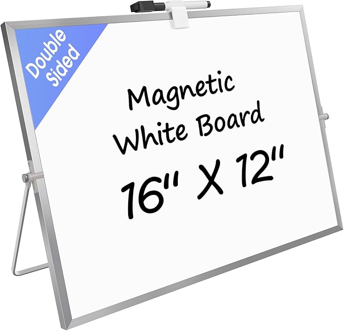 MaxGear Dry Erase Magnetic White Board, 16" x 12" Double-Sided Dry Erase Board with Stand, Large Desktop Whiteboard for Home, Studio, Office - Planning, Memo, to Do List, Studing