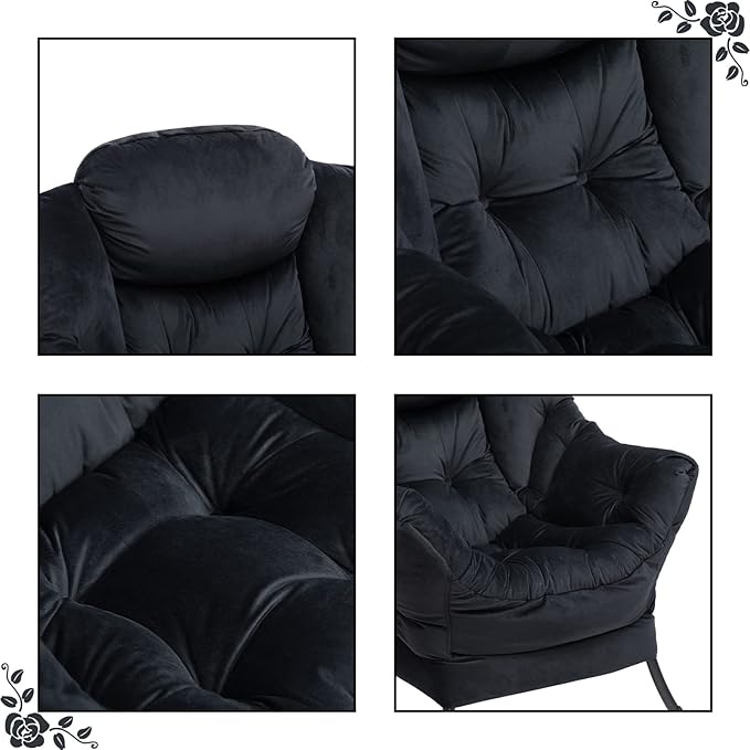 HollyHOME Fabric Large Lazy Chair for Living Room Chair Accent Reading Chair Cozy Lounge Chair with Armrest Leisure Sofa Chair for Bedroom, Dorm, Black