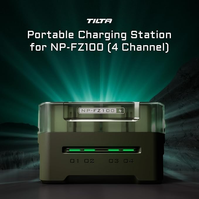 Tilta NP-FZ100 Portable Charging Station - Green | Charge 4 Batteries w/USB-C PD 45W Fast Charge | Safe for A6600, A6700, A7C, A7III, A7IV, A7RIII/IV, A7S Il, FX3,FX30,A1,ZV-E1