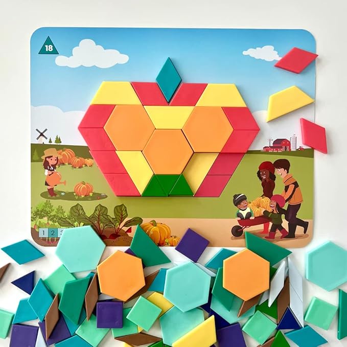 hand2mind Seasons and Weather Pattern Block Puzzle Set, Tangram Puzzle, Geometric Shapes for Kids, Pattern Blocks Cards, Pattern Play, Toddler Battern Blocks, Kindergarten Learning Activities