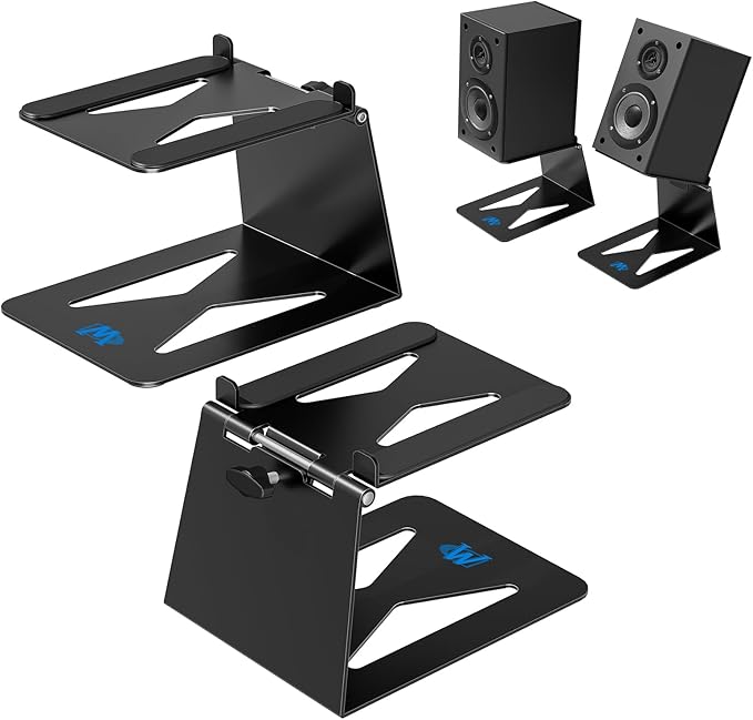 Mounting Dream Desktop Speaker Stand, Tilted Studio Monitor up to 15°with Anti-Vibration Pads, Set of 2 Bookshelf Speaker Stand, Surround Sound Speaker Stand -33 LBS
